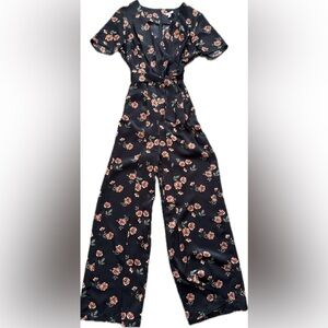 Xhilariation Satin Floral Black Jumpsuit